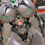 Porn image of cyborg woman mechanical wings necklace big tits robot transparent created by AI