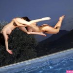 Nude Women Diving Pool Night Surreal Artistic